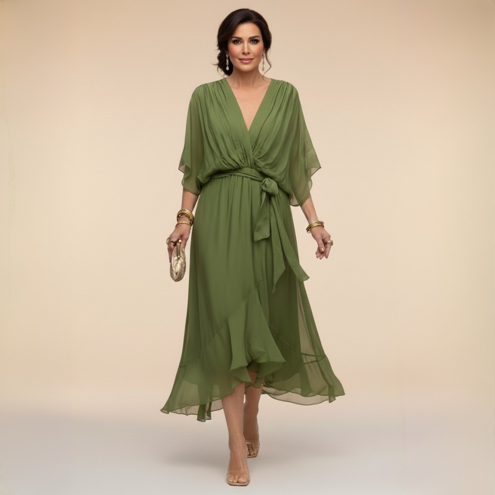 MARTA™ | CHIFFON JURK MET V-HALS
