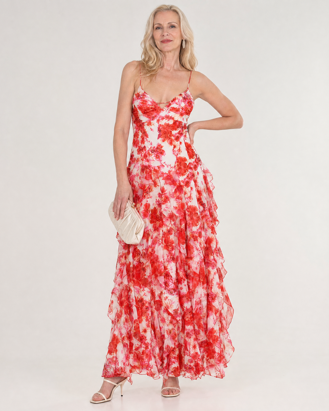 Vugeh | Watercolor Bloemen Rimpelzoom Mouwloze Midi Jurk