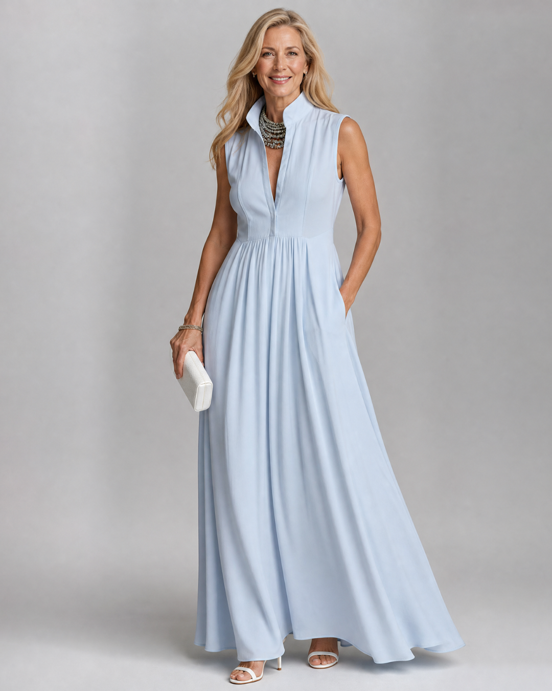 Virelia | Mouwloze Colbert Flowing Wide Leg Jumpsuit