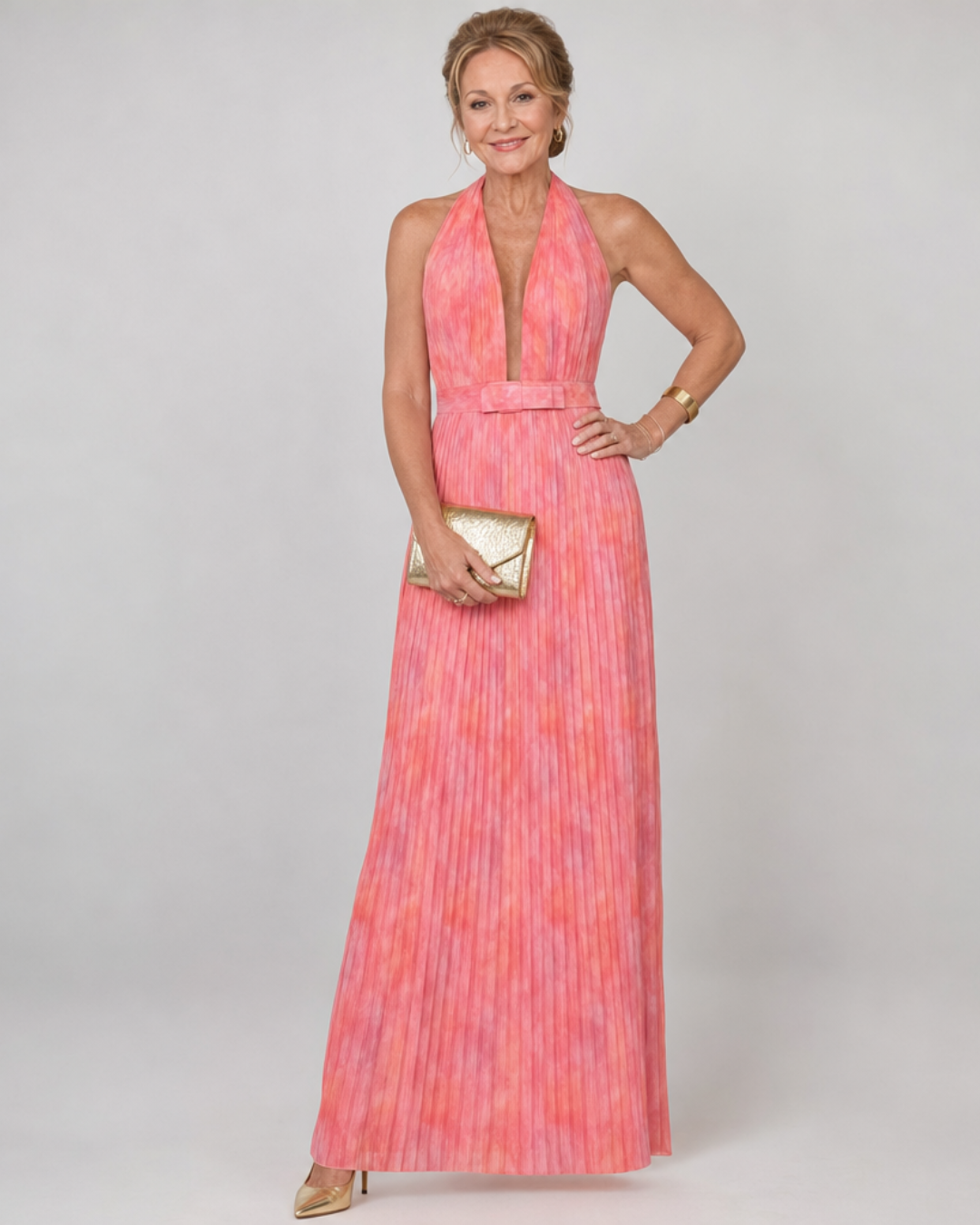 Serah | Geplooide Halter Nek Mouwloze Maxi Jurk