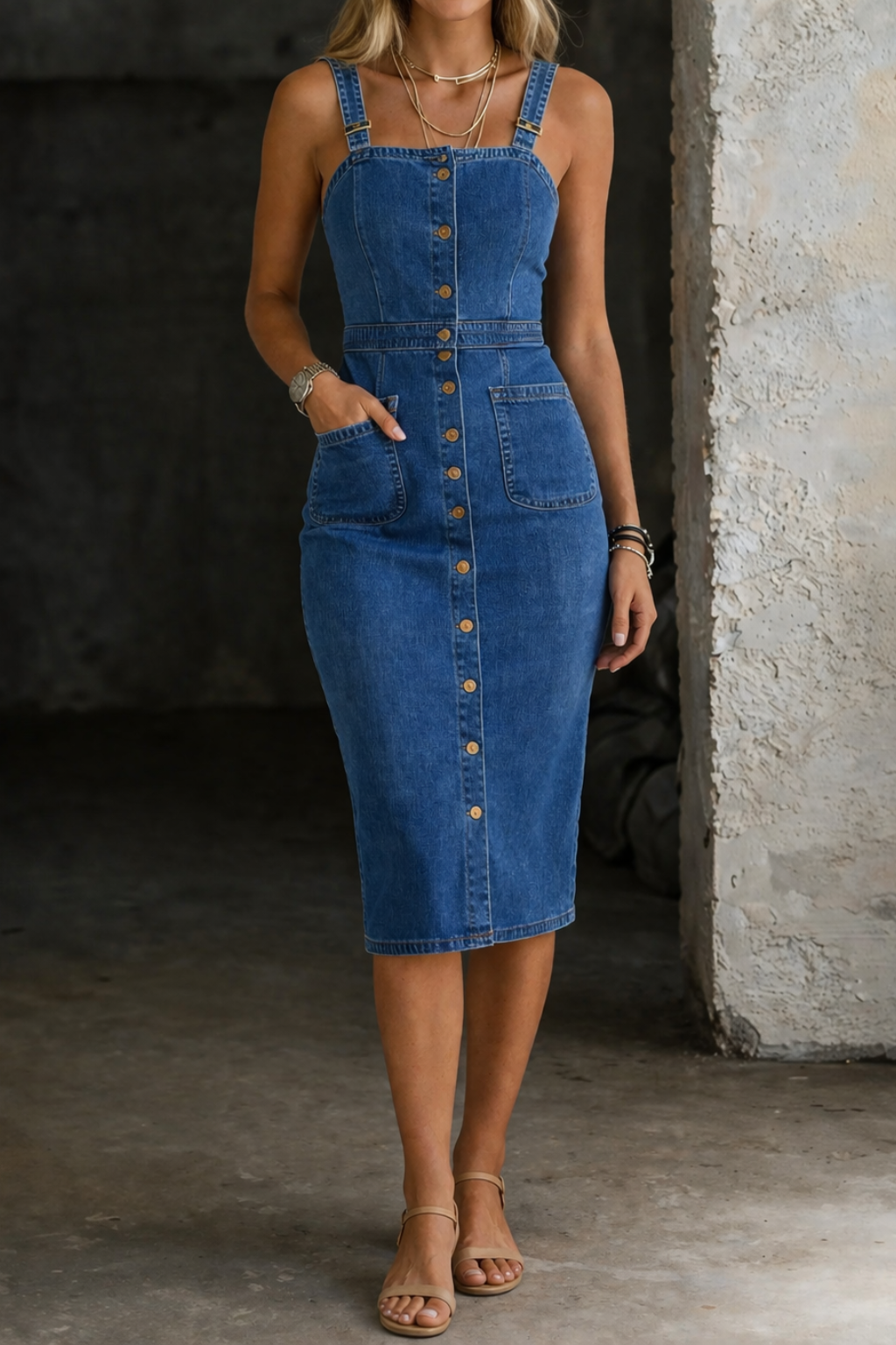 Indira | Knop-Up Denim Jurk
