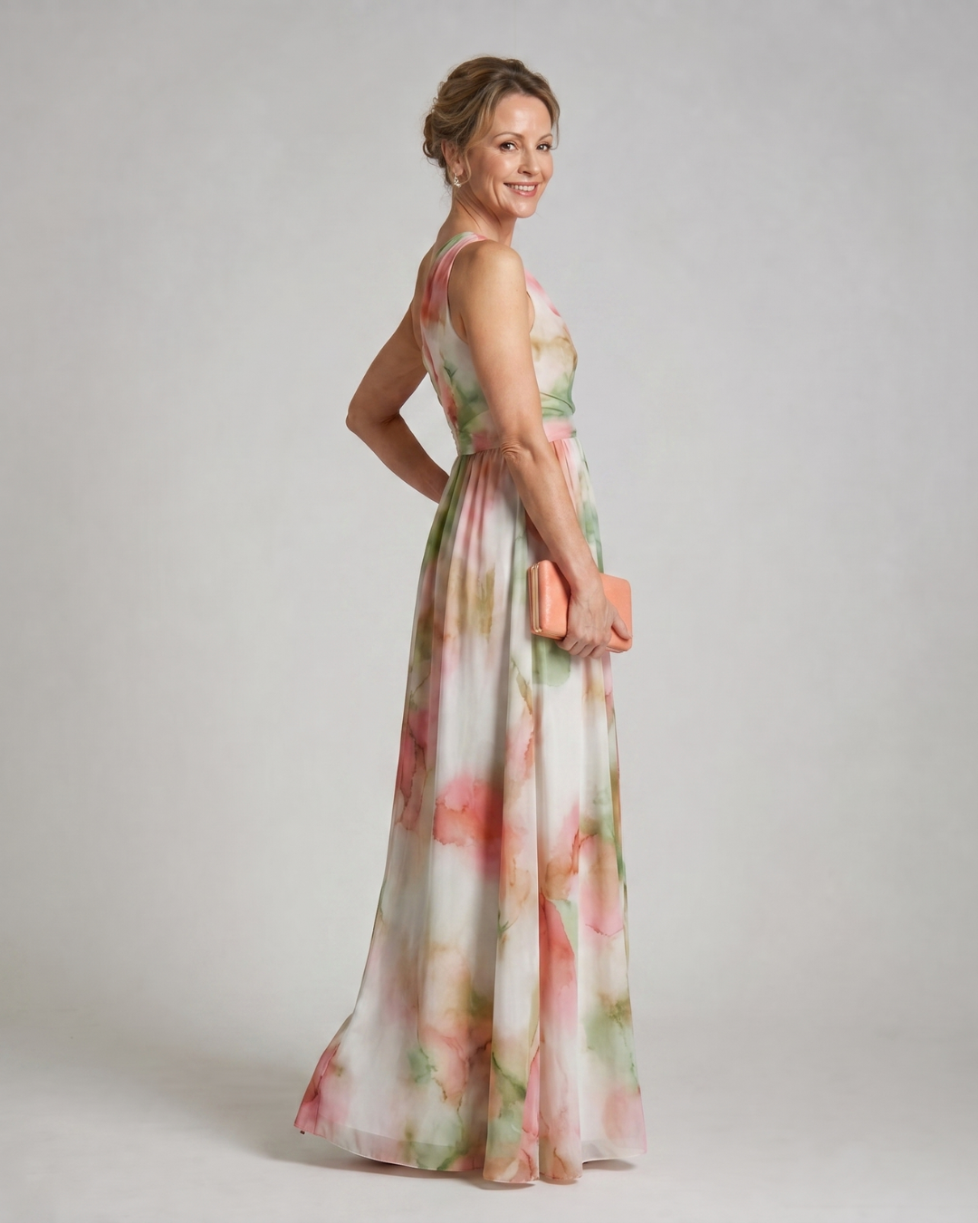 Olene | Aquarel Een Schouder Vloeiende Maxi Jurk