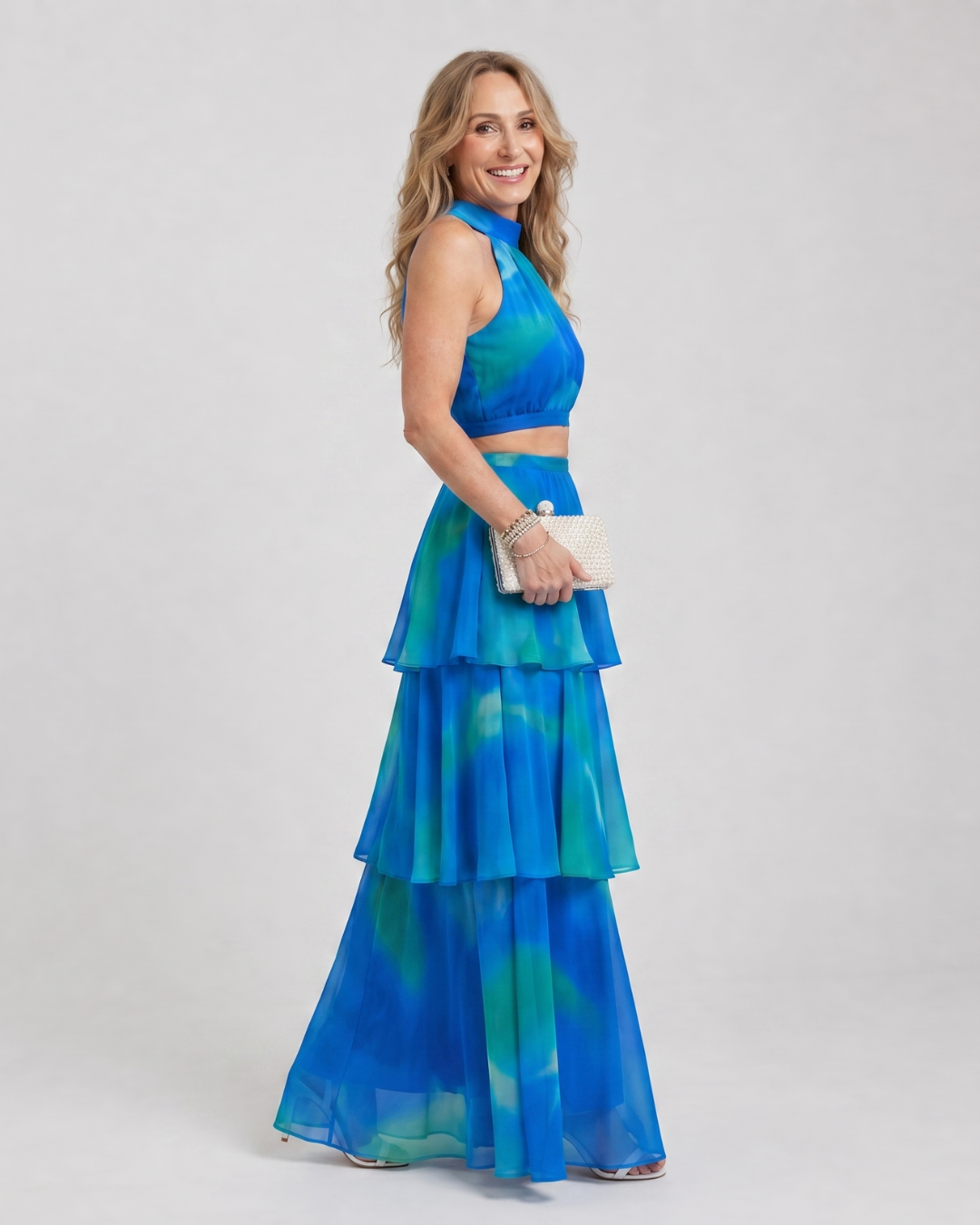 Mique | Natuurlijke Bloemen Halter Cutout Laagjes Maxi Jurk
