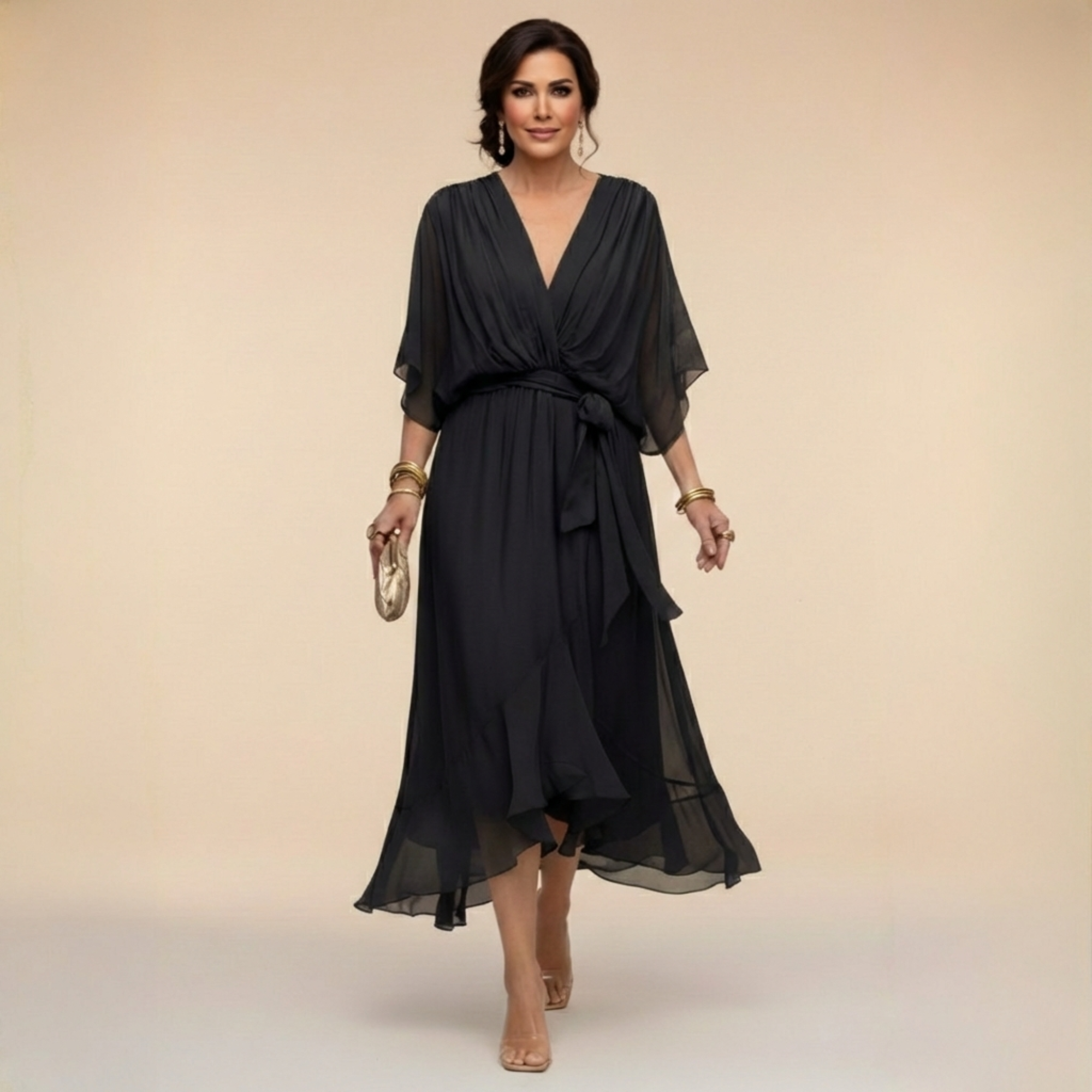 MARTA™ | CHIFFON JURK MET V-HALS