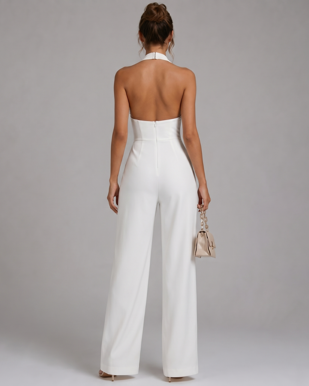 Nymera | Halter Nek Wijde Pijpen Mouwloze Jumpsuit