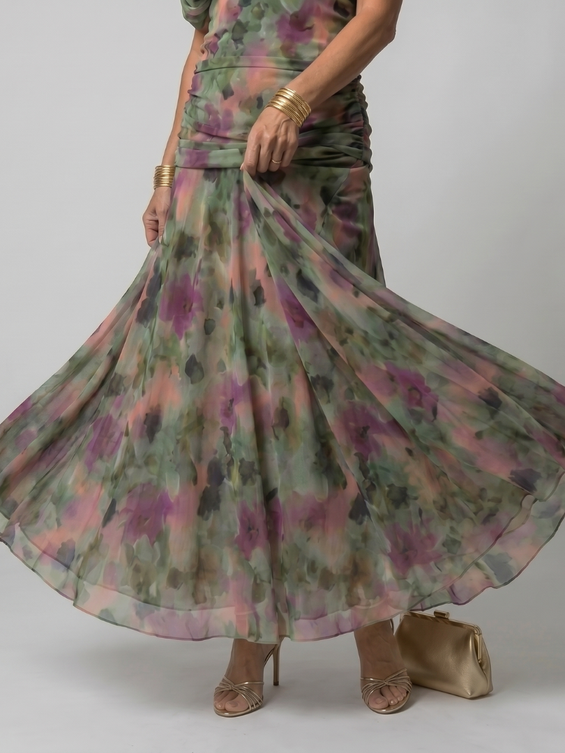 Calen | Off Shoulder Flow Midi Jurk