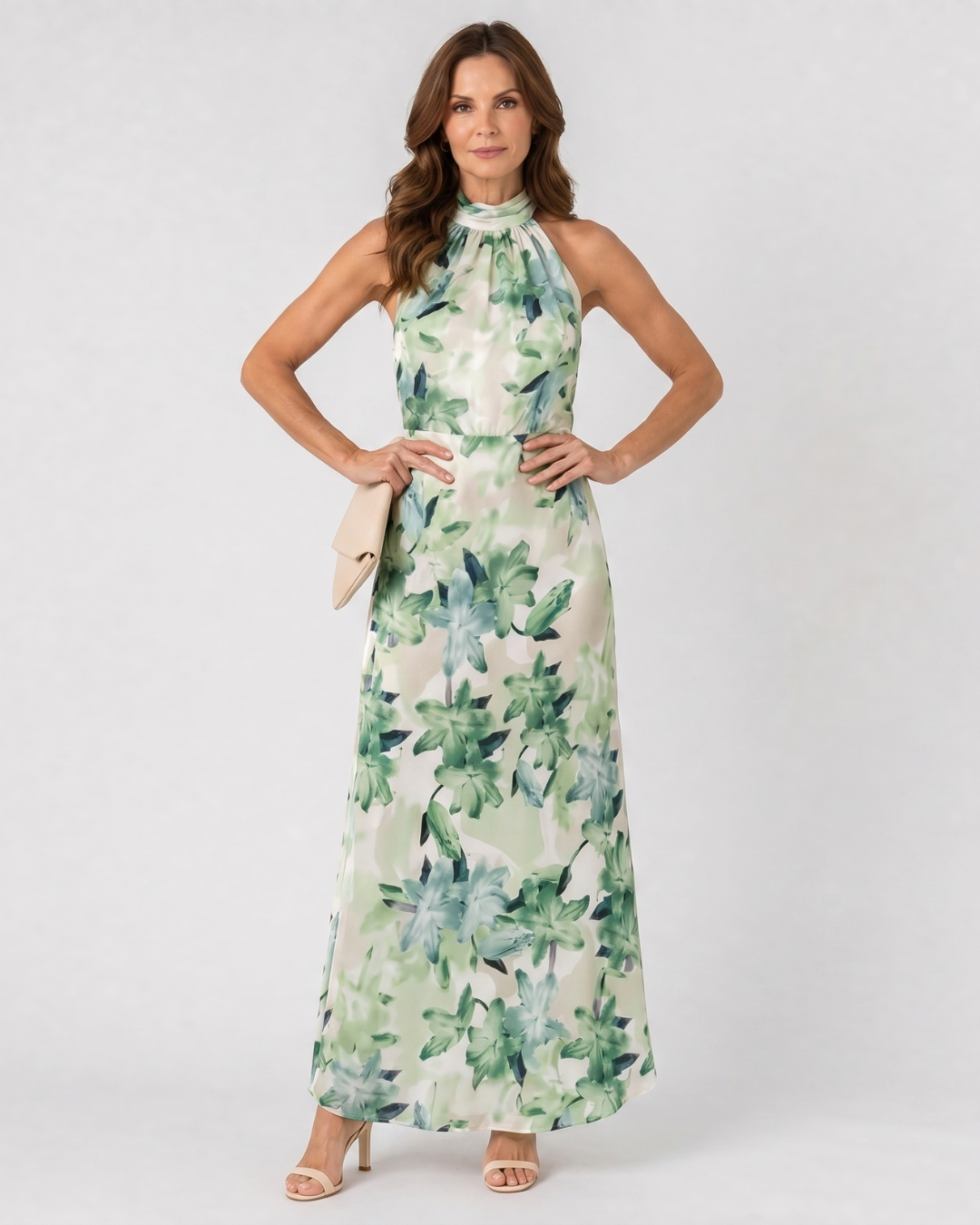 Cekel | Botanische Print Halter Nek Vloeiende Midi Jurk