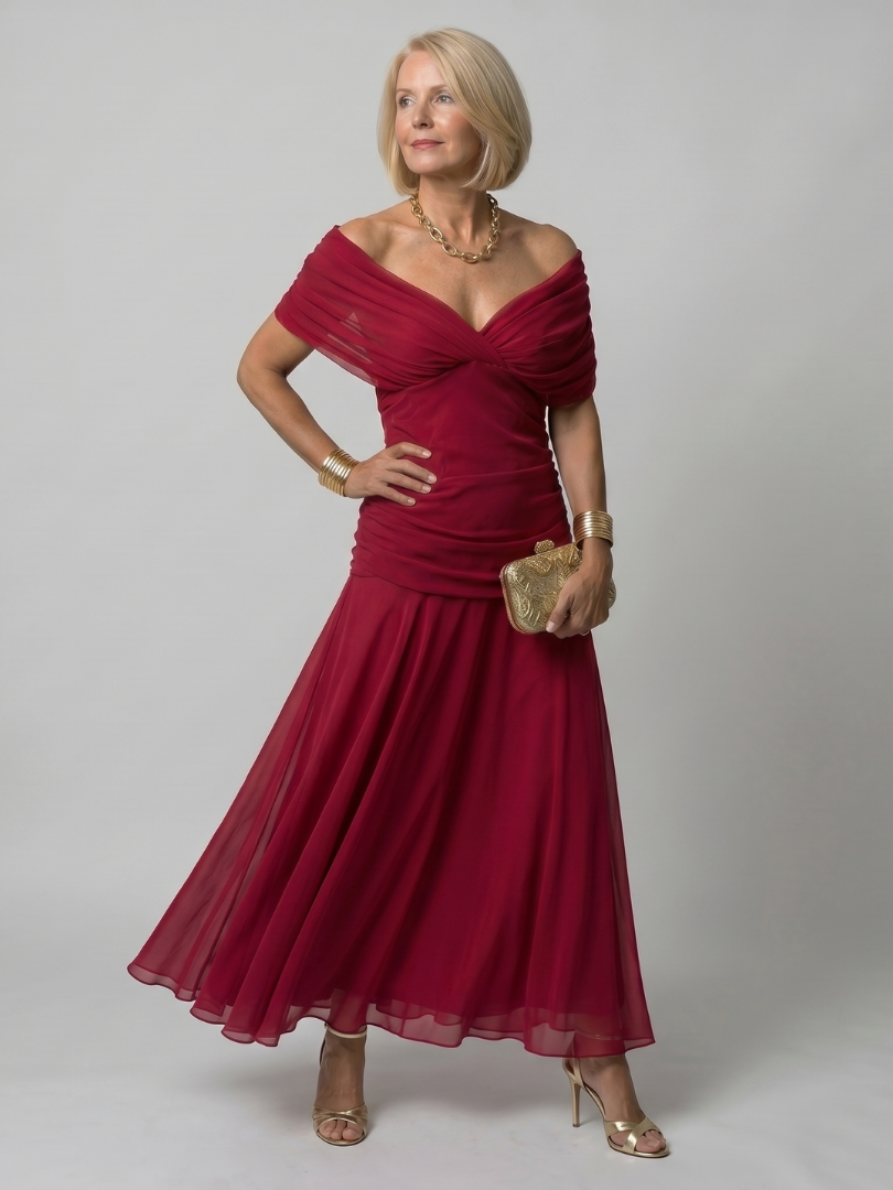 Calen | Off Shoulder Flow Midi Jurk