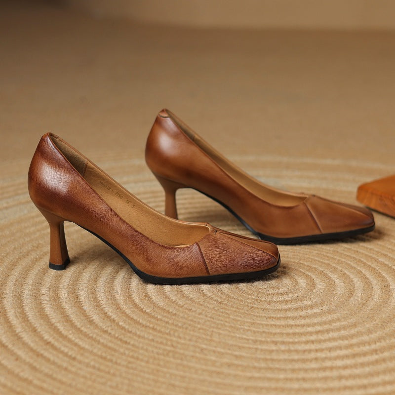 Marisol Leren Vierkante Pumps
