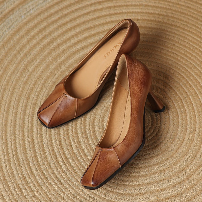 Marisol Leren Vierkante Pumps