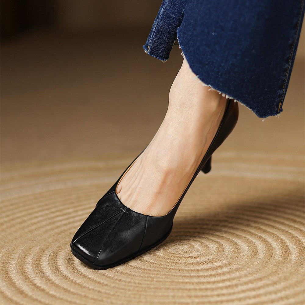 Marisol Leren Vierkante Pumps