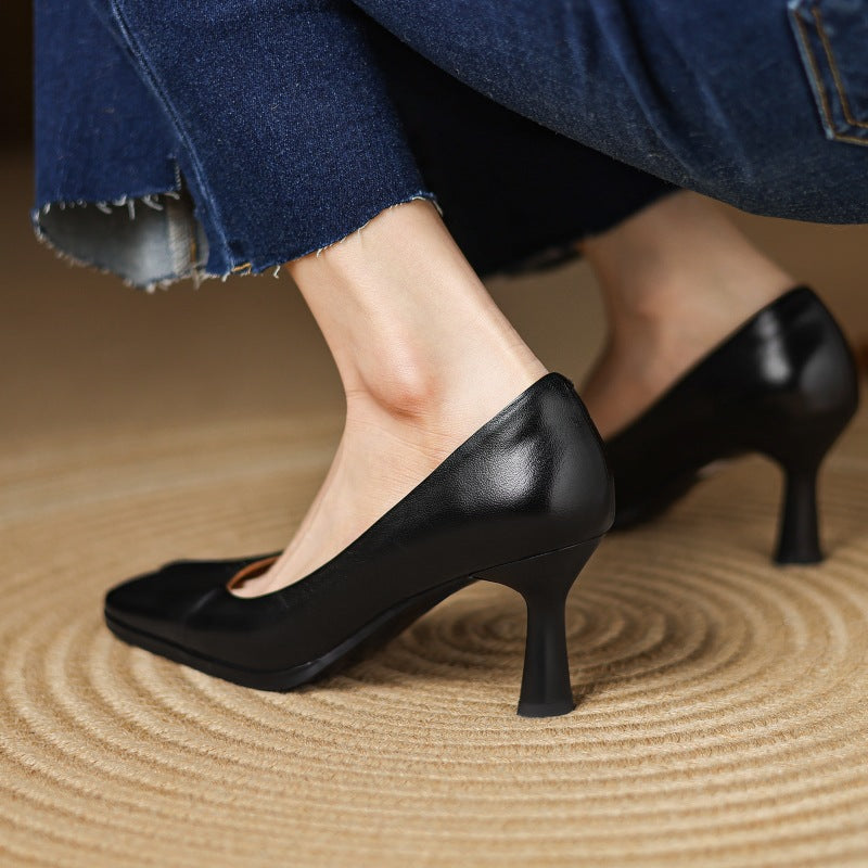 Marisol Leren Vierkante Pumps