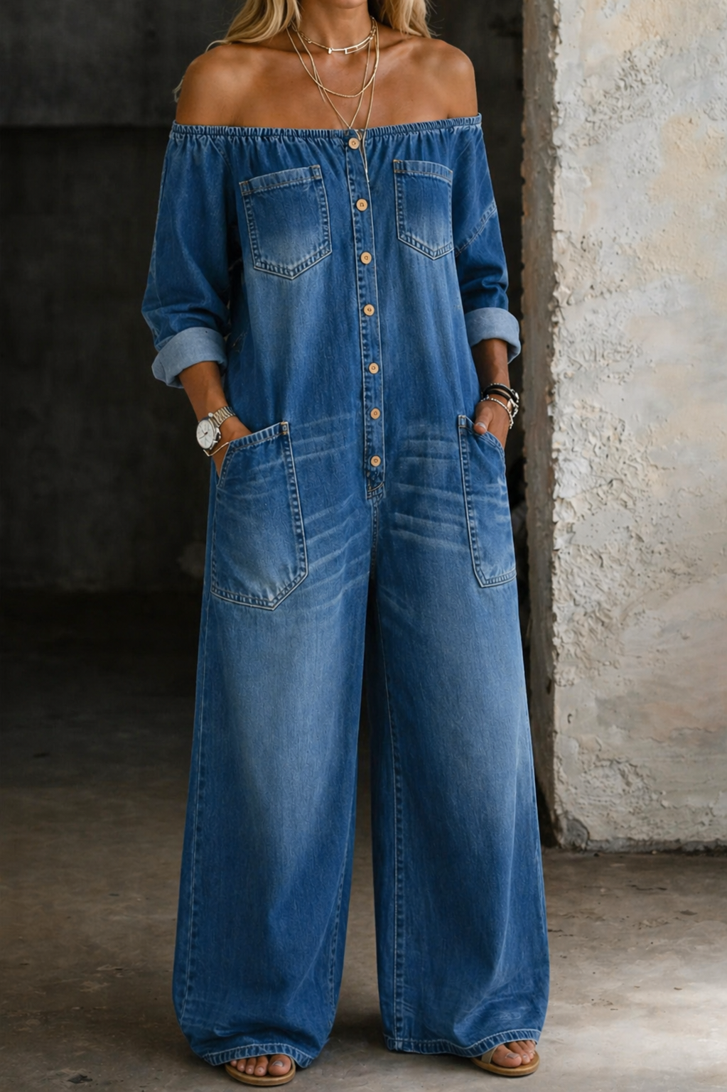 Elena | Off Shoulder Lange Mouw Jumpsuit