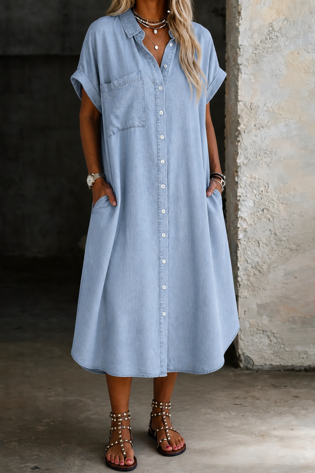 Karen | Lichtgewicht Denim Stijl Shirtjurk