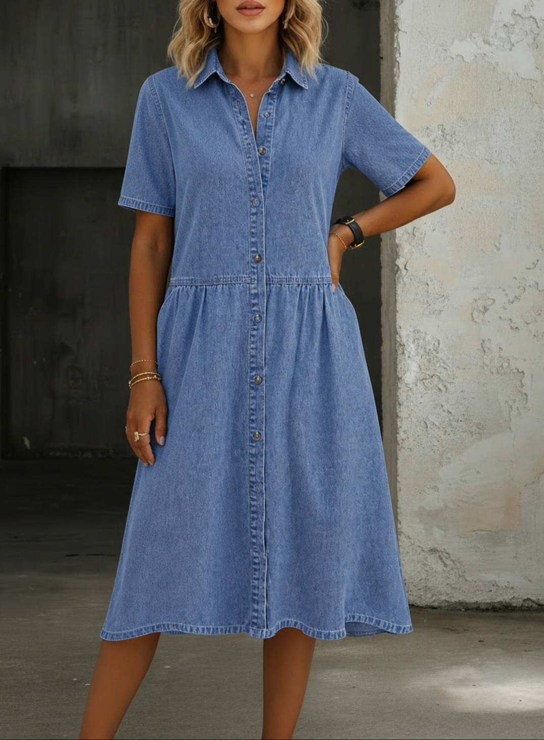 Carol | Korte Mouwen Denim Jurk