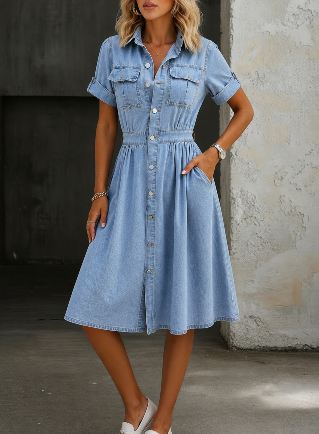 Deborah | Korte Mouwen Denim Jurk