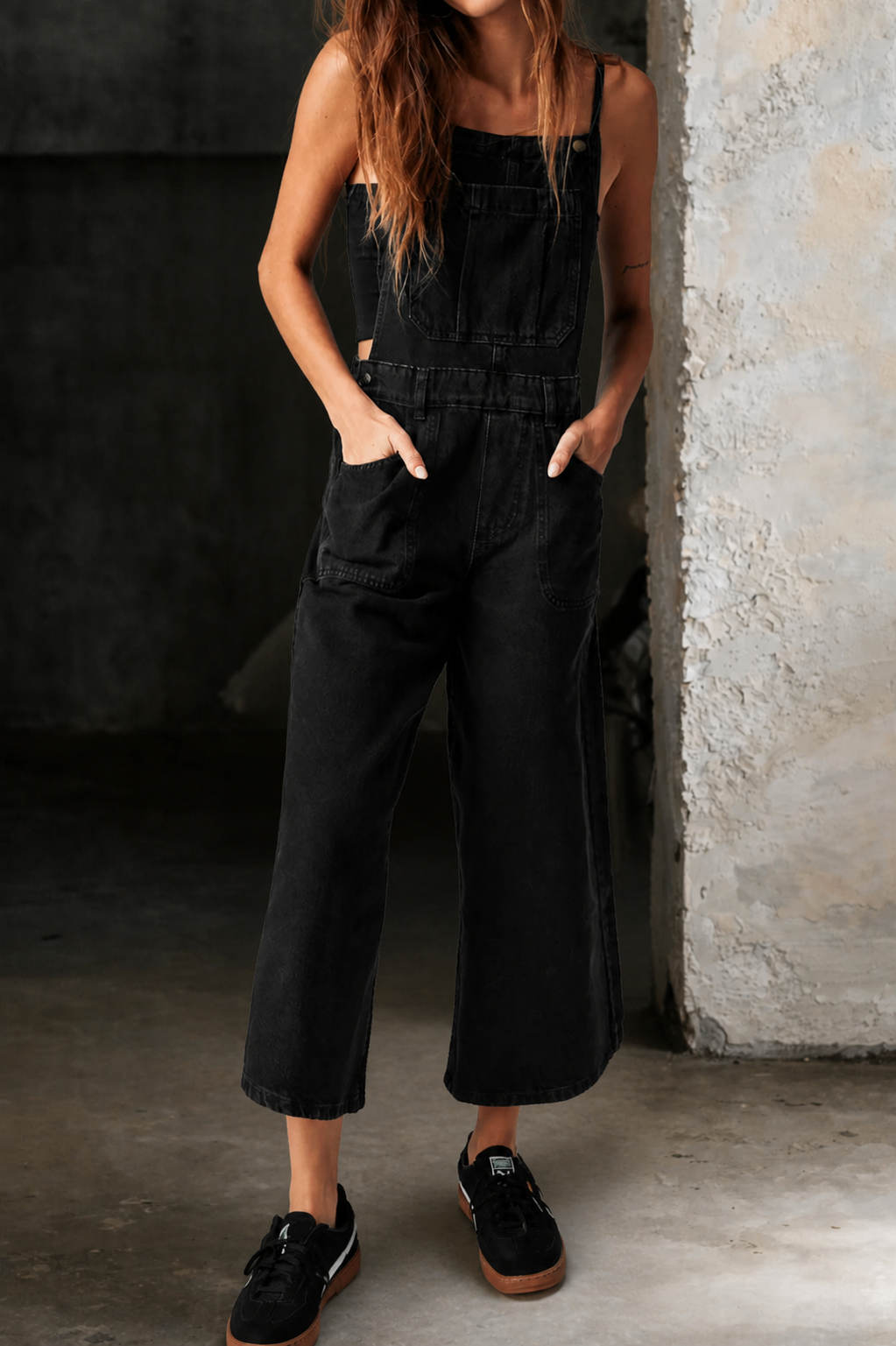 Elizabeth | Brede Pijpen Draagriem Jumpsuit
