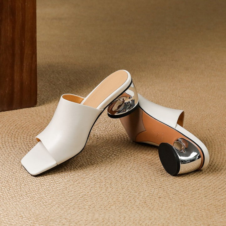 Virelle Curve Leren Mule Hakken