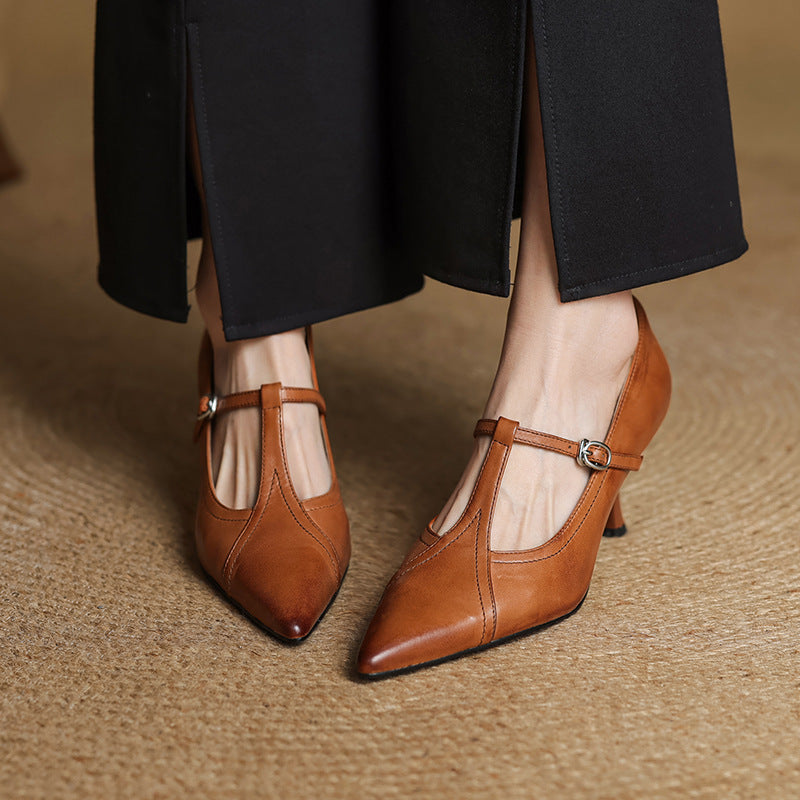 Aveline Leren T-strap Pumps