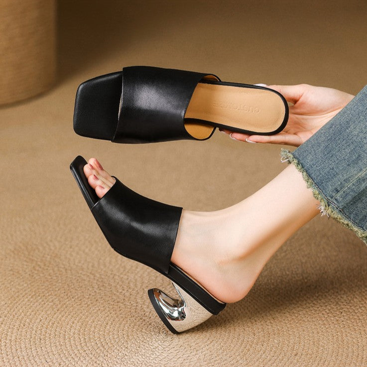 Virelle Curve Leren Muiltjes Hakken