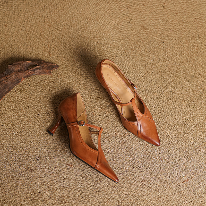 Aveline Leren T-strap Pumps