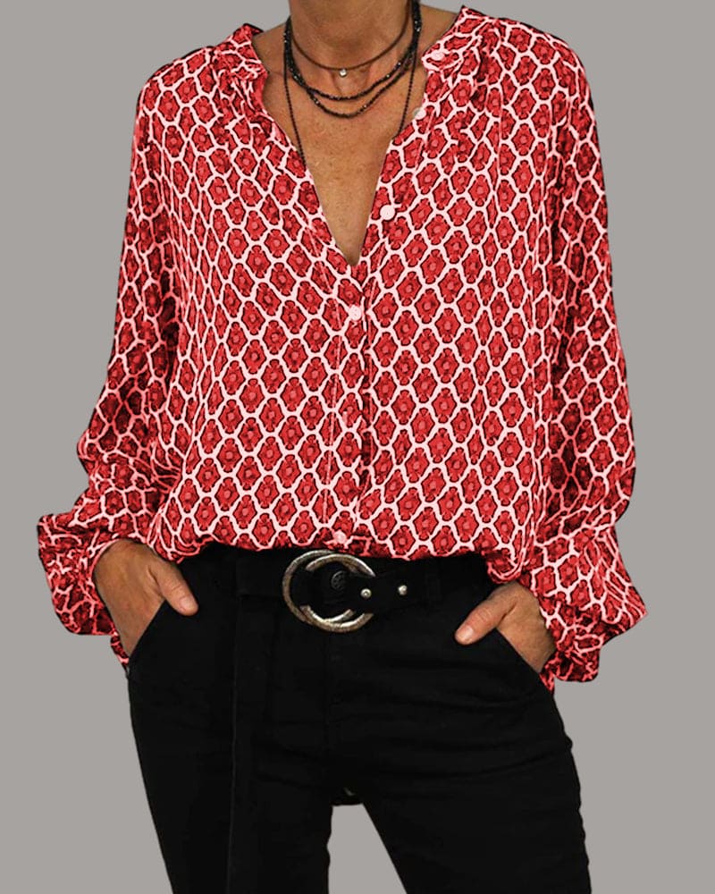 Relaxed V-Hals Midi-Shirt