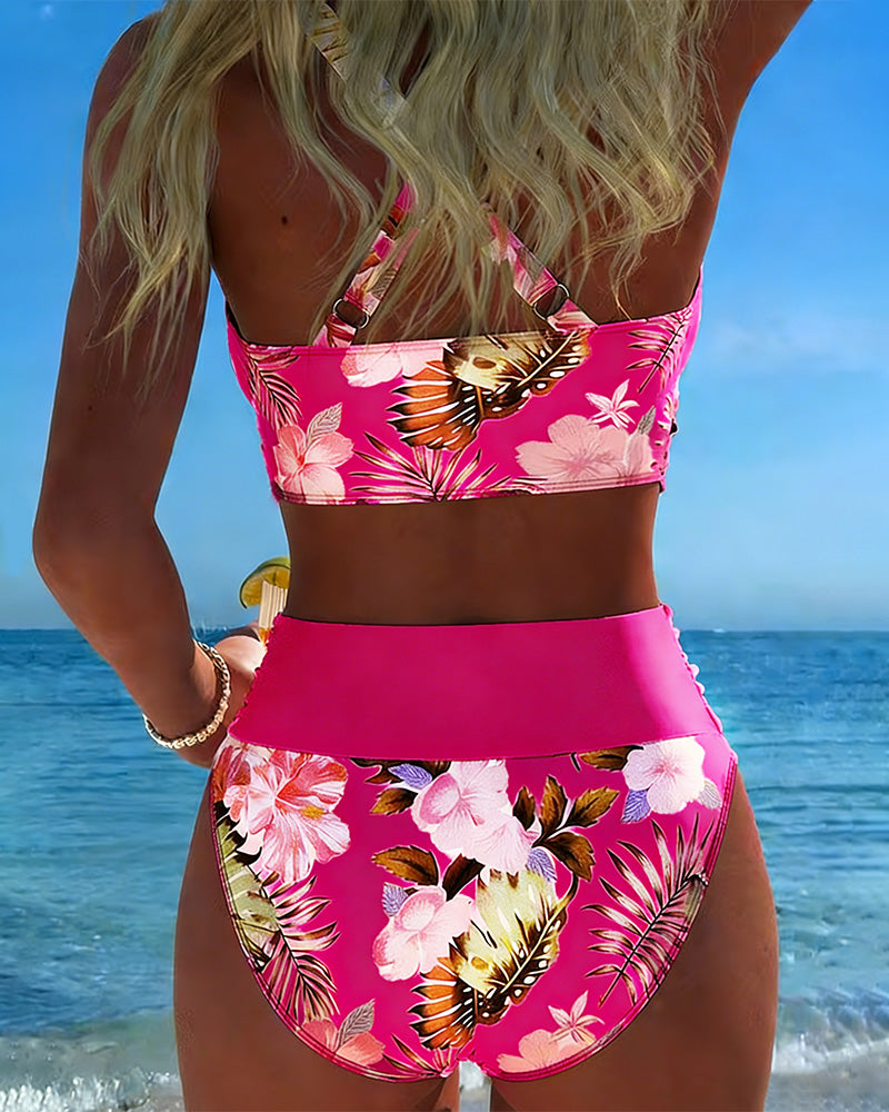 Bikini met Contrasterende Bloemenprint