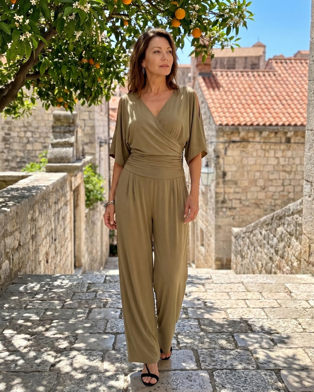 Nyxara | Koude Schouder Wrap Taille Relaxed Jumpsuit