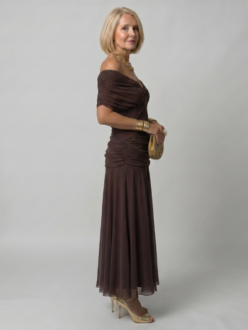 Calen | Off Shoulder Flow Midi Jurk