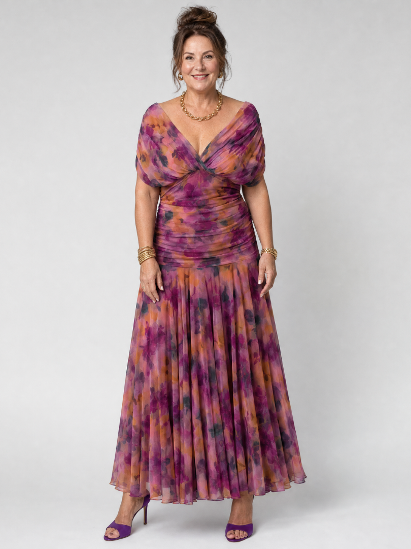 Calen | Off Shoulder Flow Midi Jurk