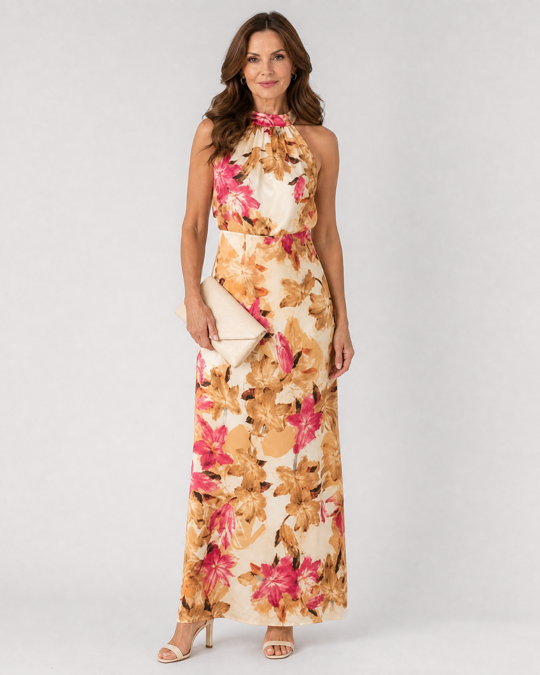 Cekel | Botanische Print Halter Nek Vloeiende Midi Jurk