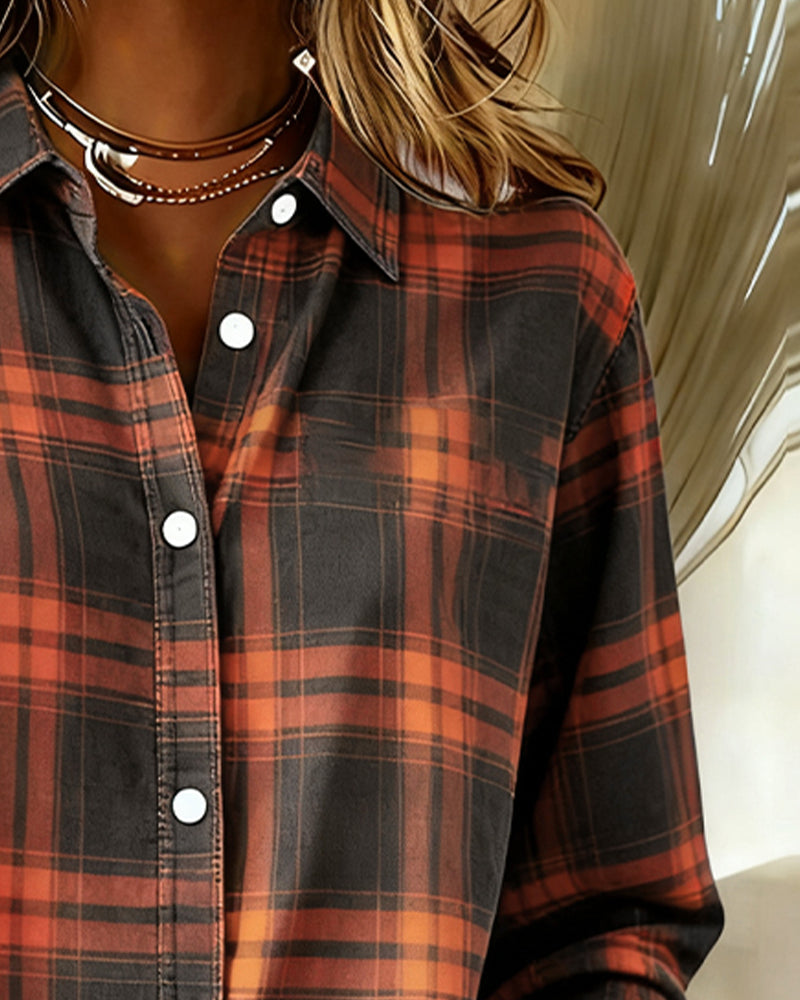 Shirt met Ruitpatroon en Ingesneden Kraag