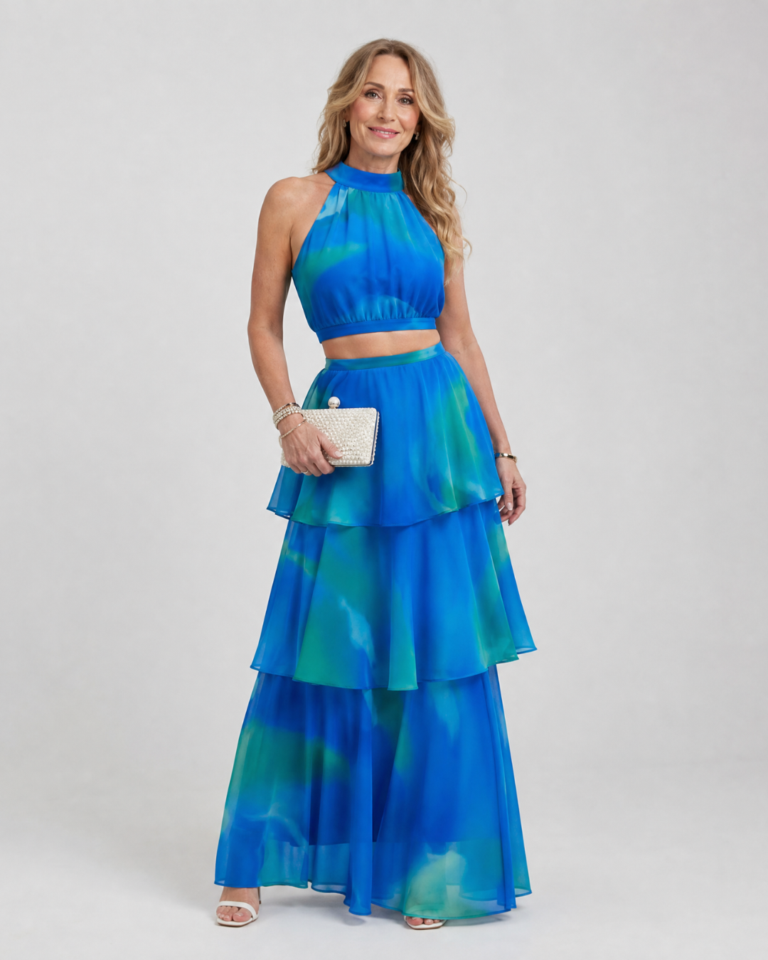 Mique | Natuurlijke Bloemen Halter Cutout Laagjes Maxi Jurk