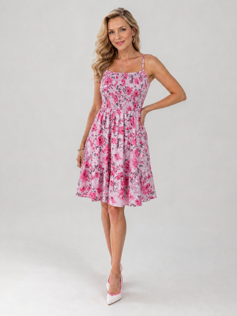 Rosabelle | Spaghetti Bandjes Bloemenprint Jurk tot de Knie