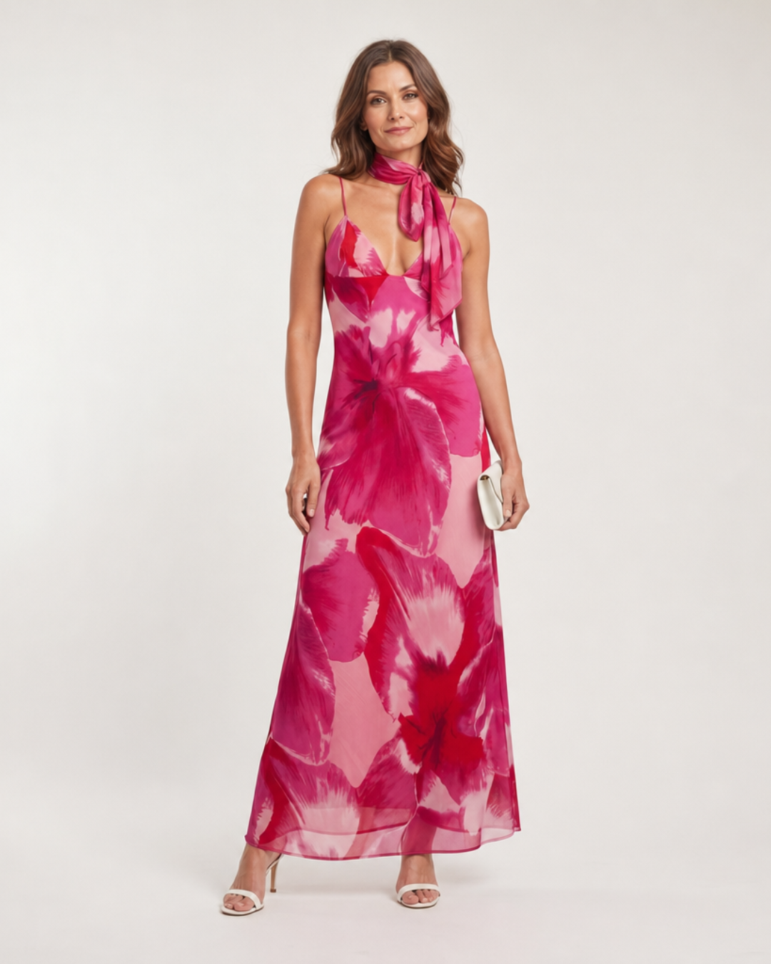 Najem | Watercolor Print Mouwloze Diepe V Midi Jurk