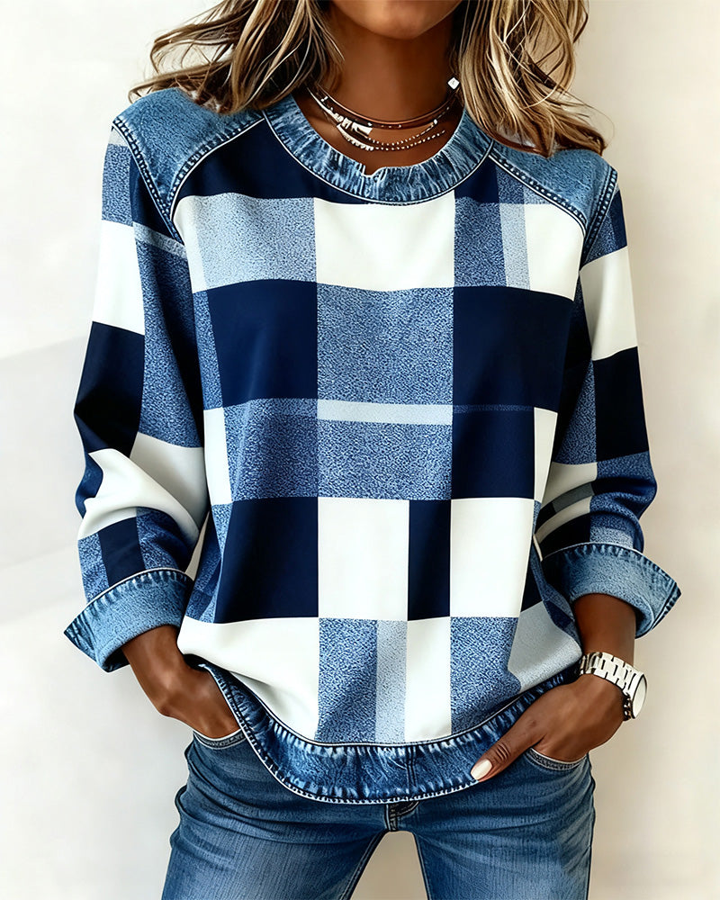Trui met Ruit Patchwork en Contrastkleur
