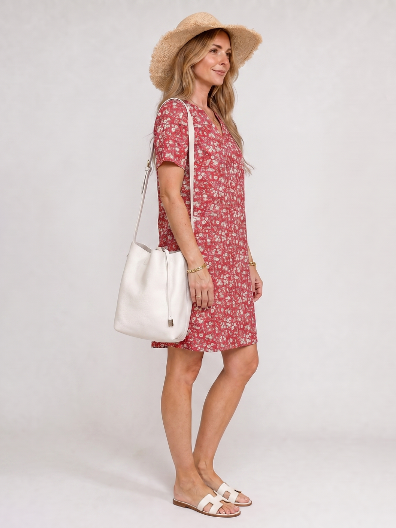 Somene | Korte Mouw Geometrische Print Knie Lengte Jurk
