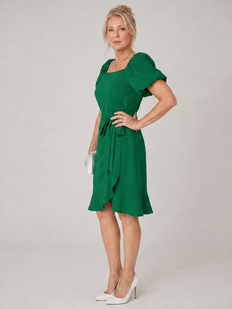 Ruosa | Mini-jurk met korte pofmouwen en zijstrikdetail
