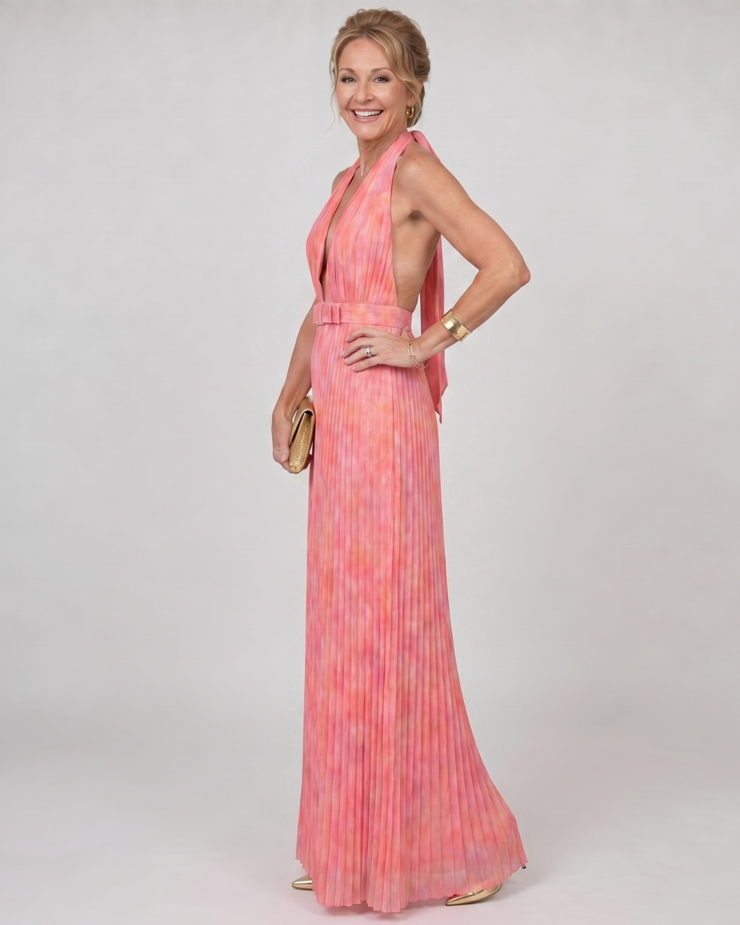 Serah | Geplooide Halter Nek Mouwloze Maxi Jurk