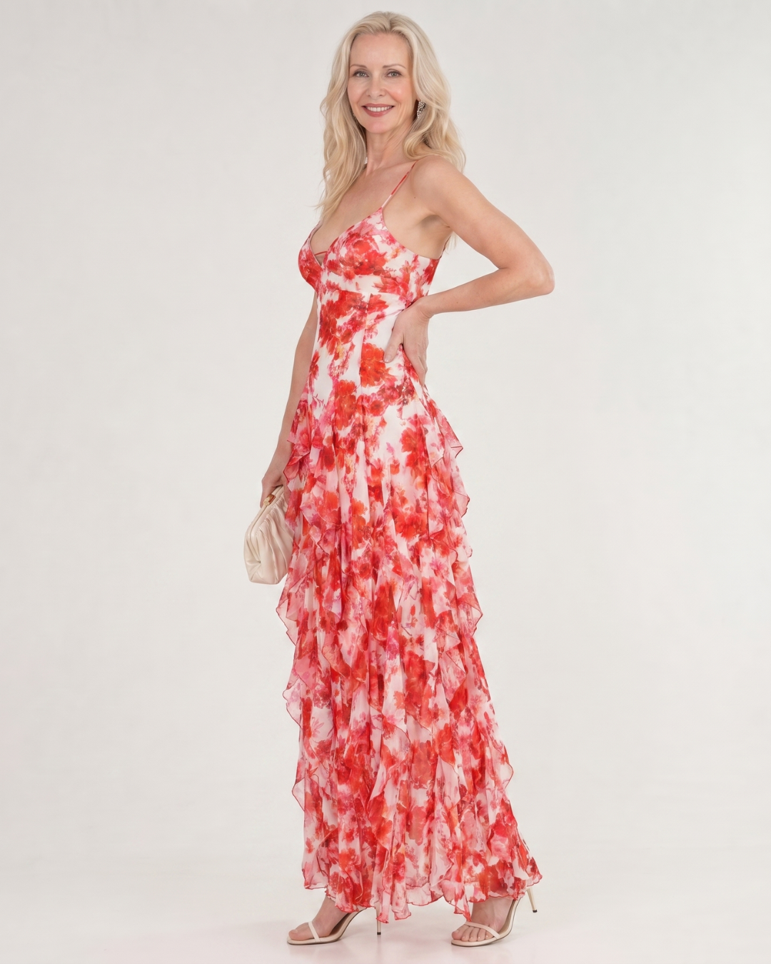 Vugeh | Watercolor Bloemen Rimpelzoom Mouwloze Midi Jurk
