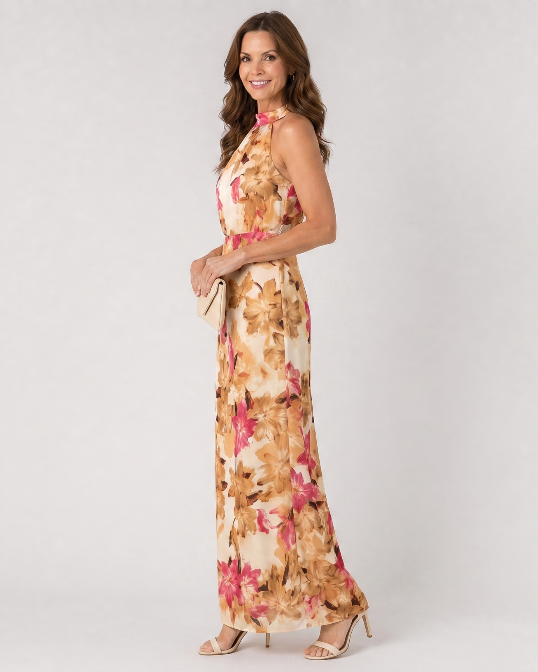 Cekel | Botanische Print Halter Nek Vloeiende Midi Jurk