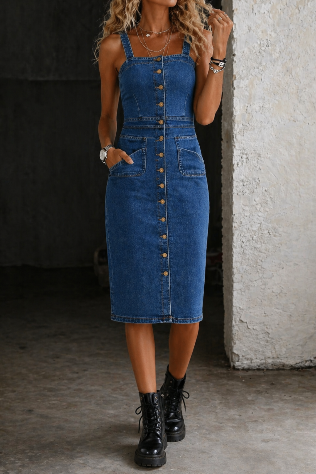 Indira | Knop-Up Denim Jurk