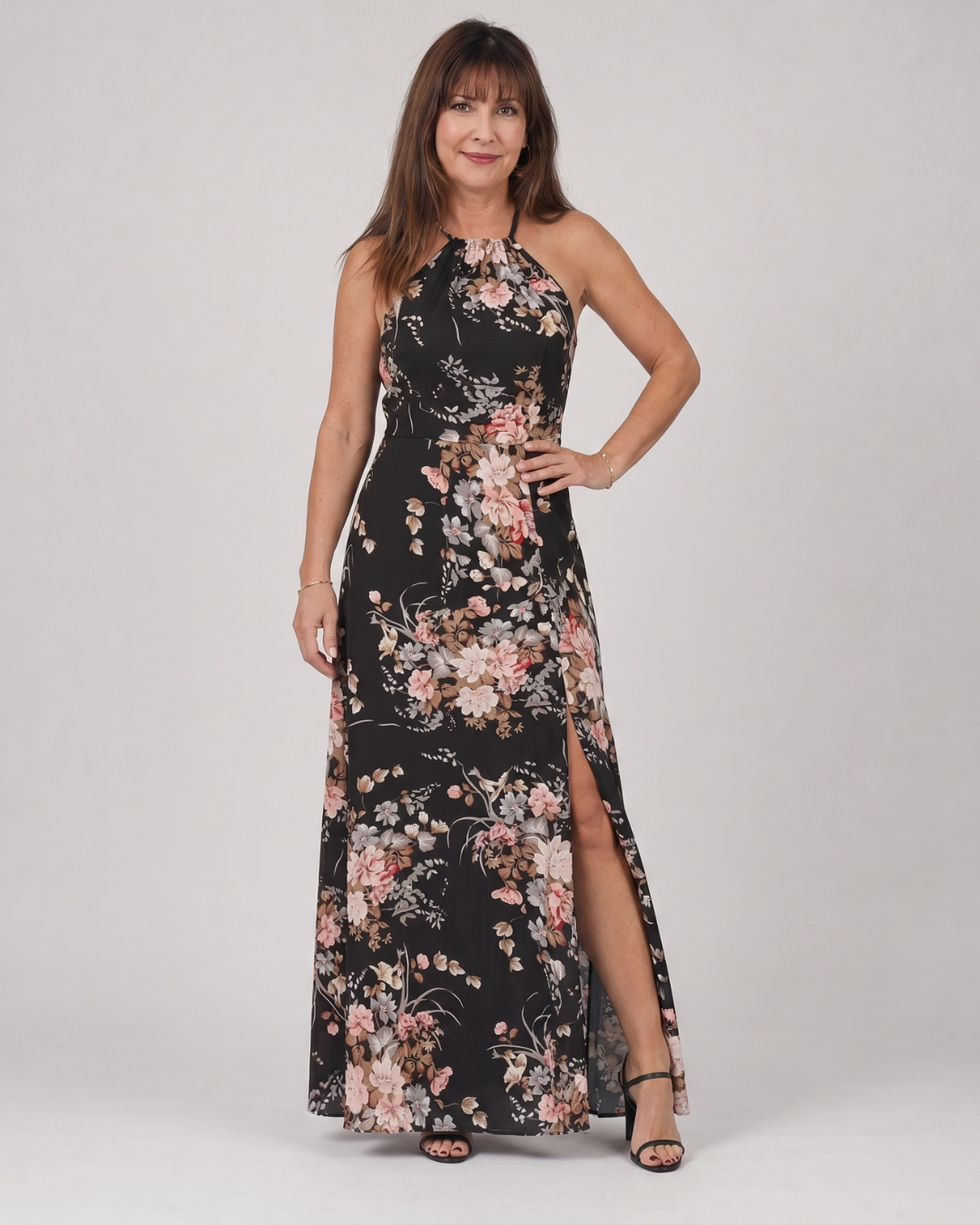 Loliane | Bloemen Halter Nek Zij Slits Midi Jurk