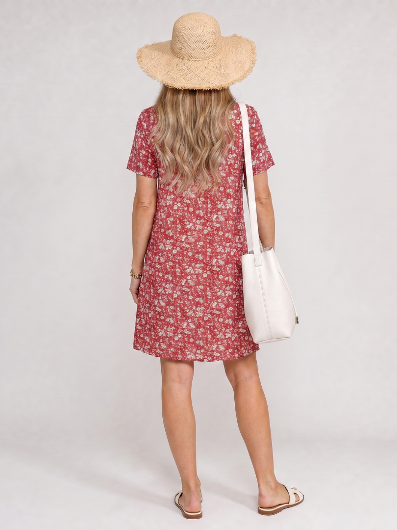 Somene | Korte Mouw Geometrische Print Knie Lengte Jurk