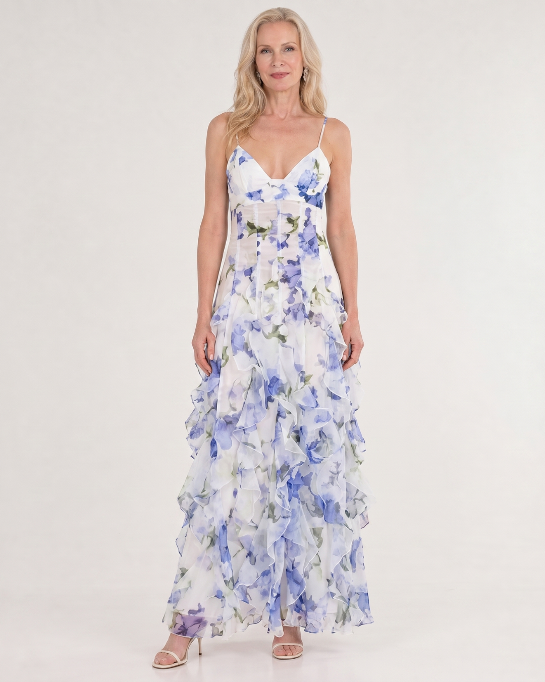 Vugeh | Watercolor Bloemen Rimpelzoom Mouwloze Midi Jurk