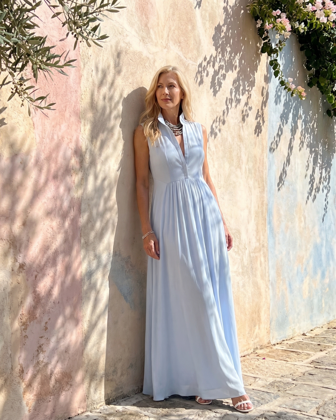 Virelia | Mouwloze Colbert Flowing Wide Leg Jumpsuit