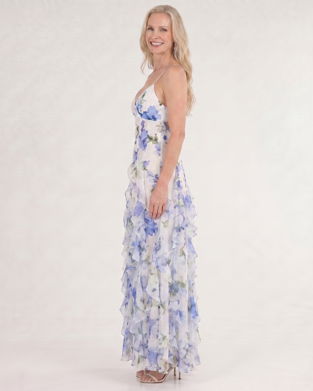Vugeh | Watercolor Bloemen Rimpelzoom Mouwloze Midi Jurk