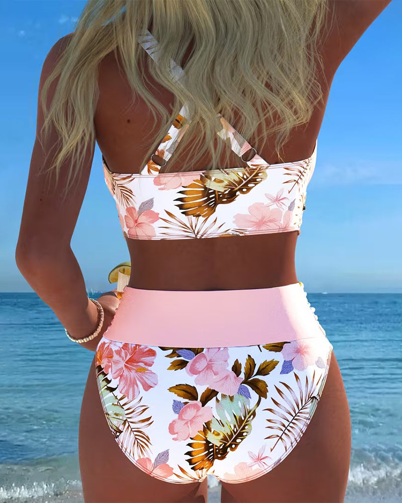 Bikini met Contrasterende Bloemenprint