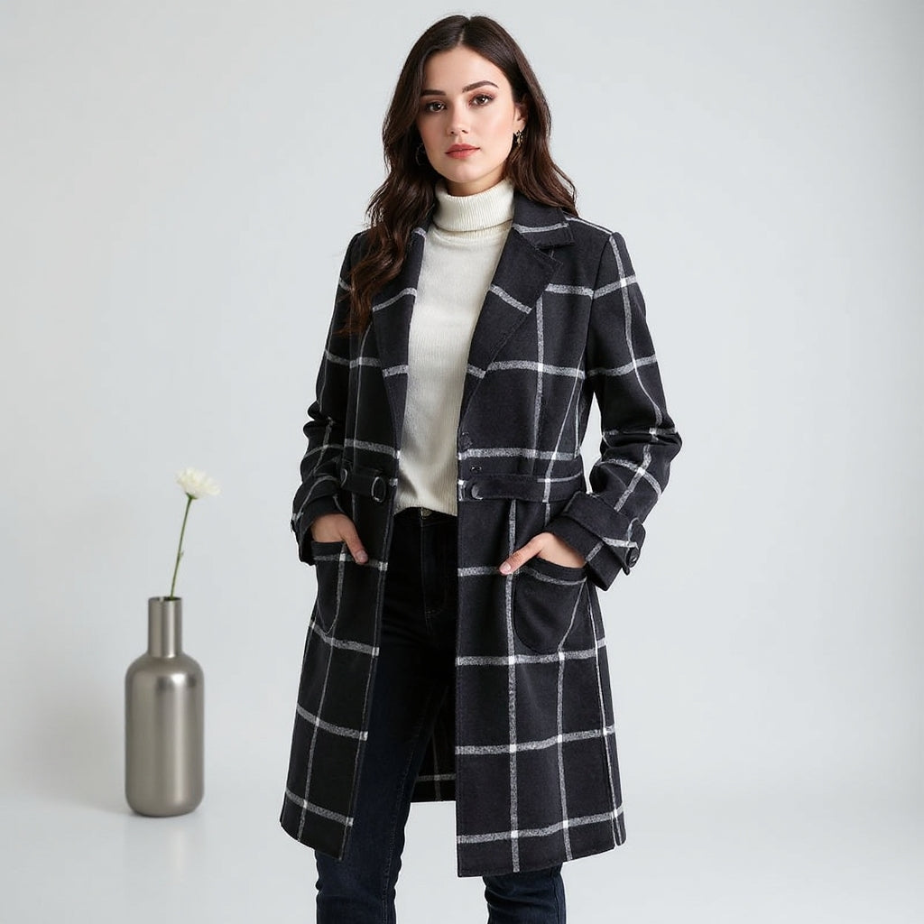 Valeria | Elegante Geruite Wollen Jas