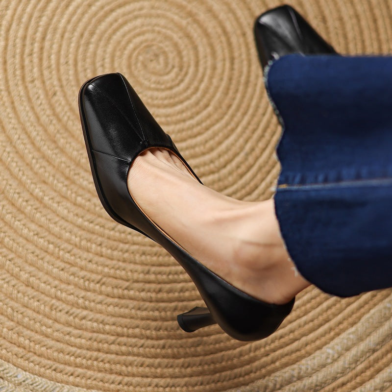 Marisol Leren Vierkante Pumps